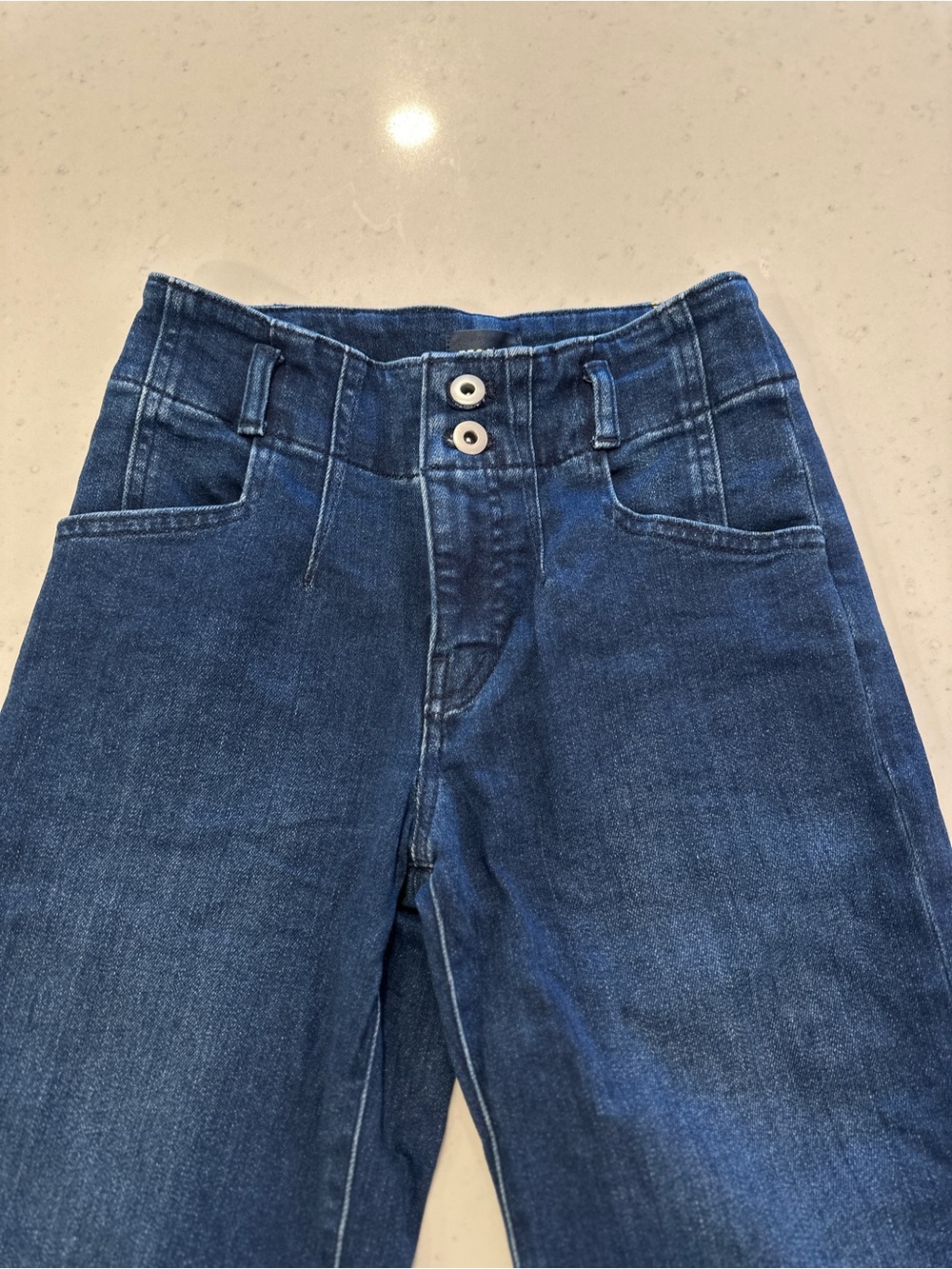 Anthropologie Maeve Sailor Wide Leg Jeans Size 25P Dark Wash Flare Mid Rise - Picture 3 of 5